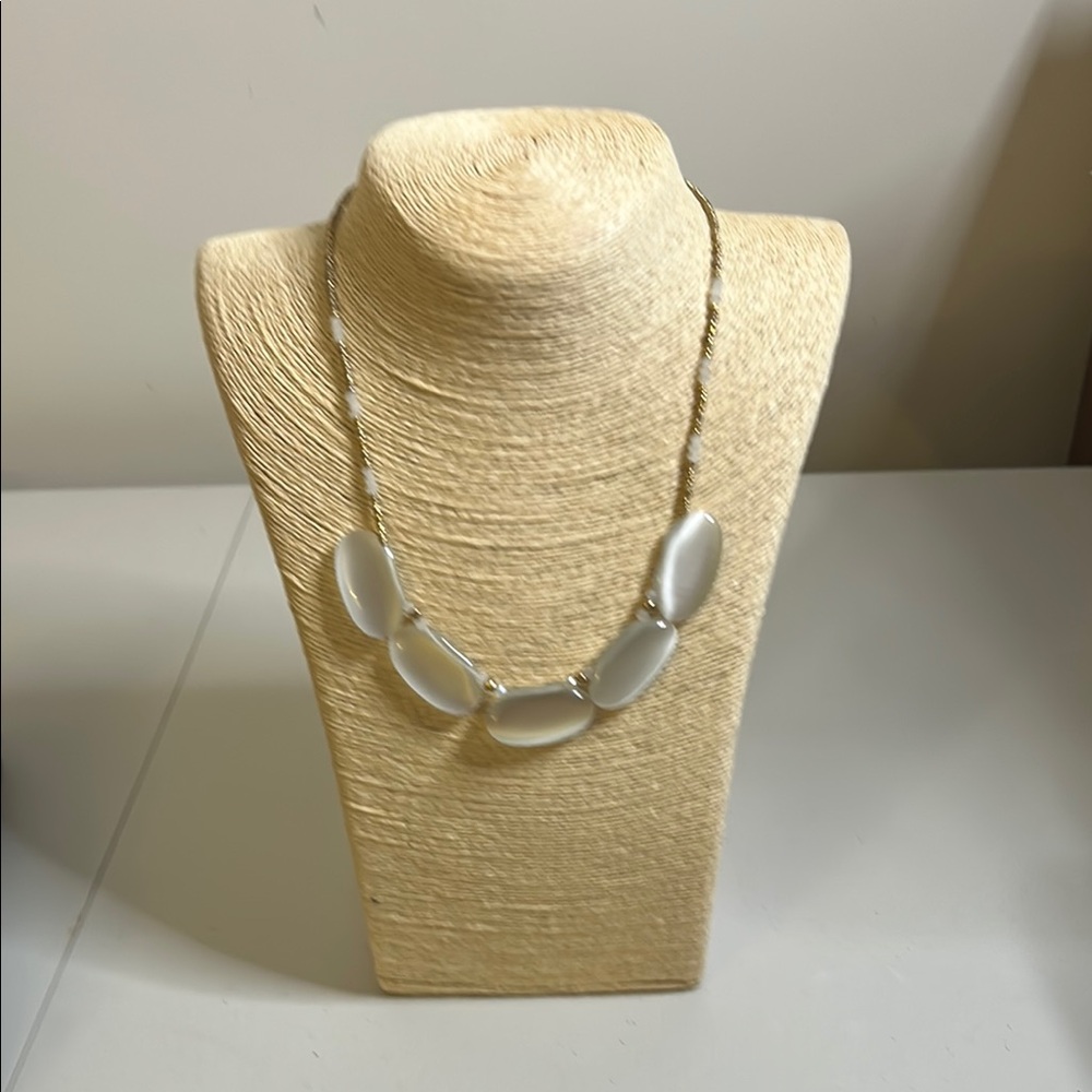 Charming Charlie white iridescent necklace gold white beads summer unique